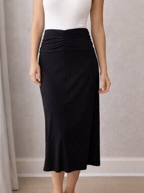 Laundry by Shelli Segal Women's Black Stretch Ruched A Line Maxi Skirt Size S